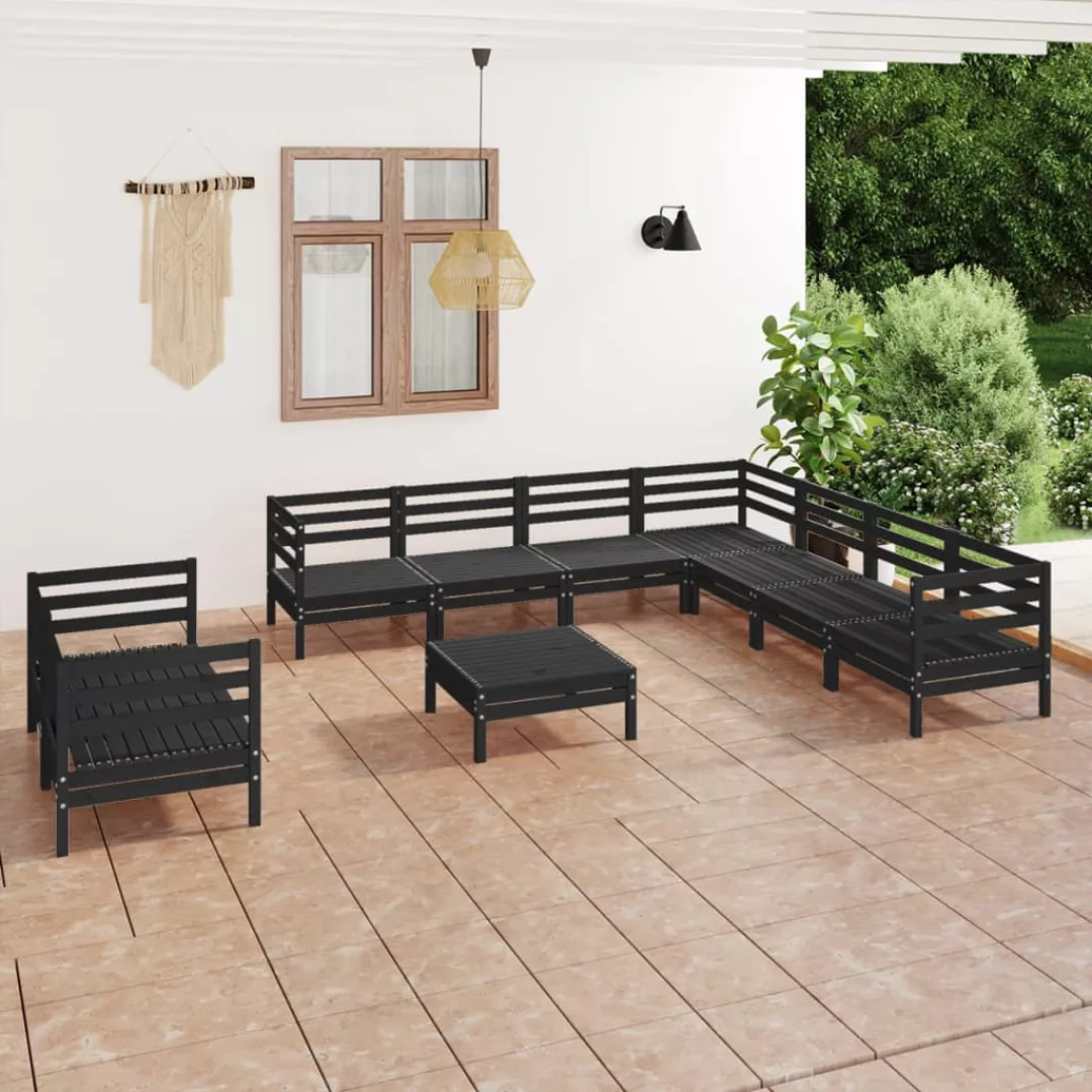 10-tlg. Garten-lounge-set Massivholz Kiefer Schwarz günstig online kaufen