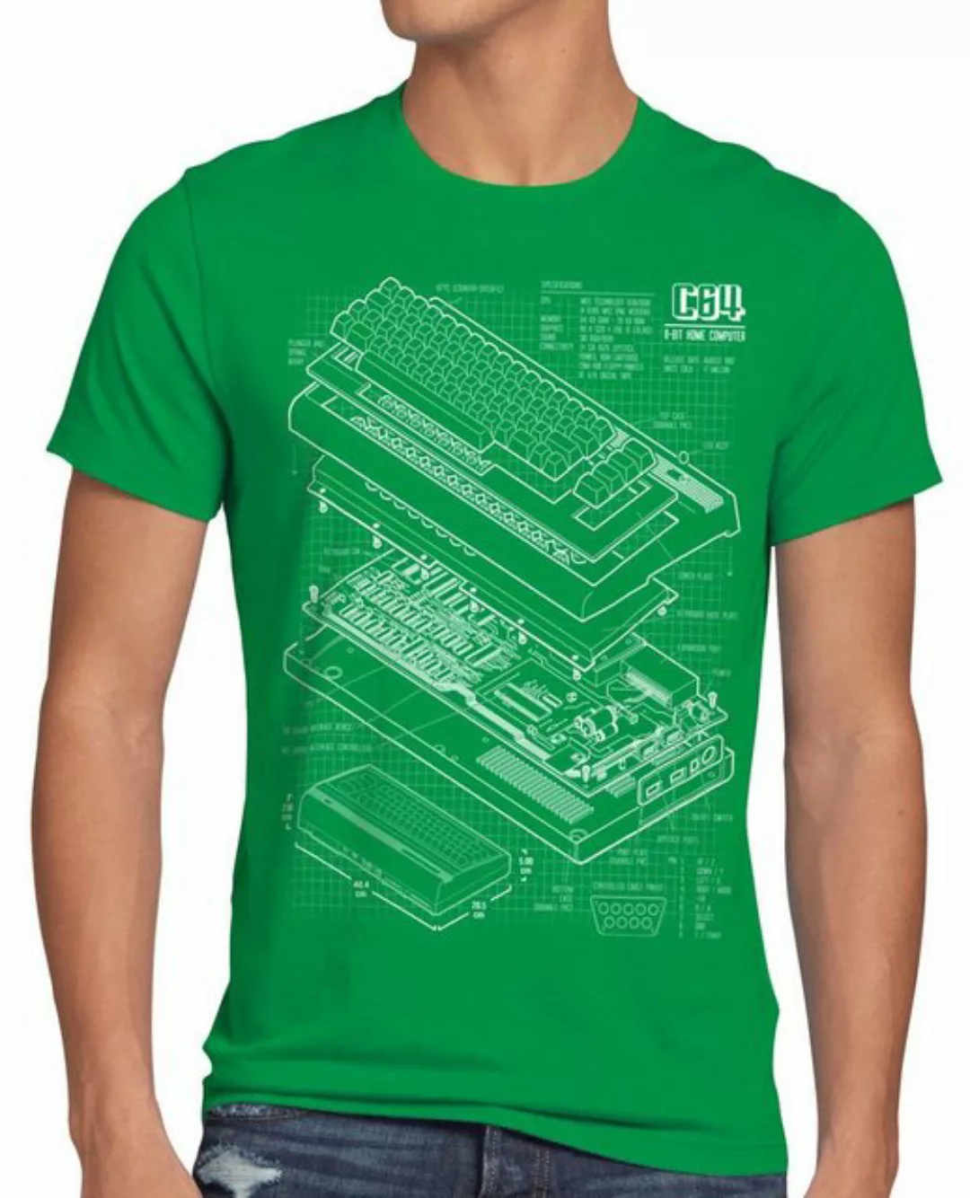 style3 Print-Shirt Herren T-Shirt C64 Heimcomputer Blaupause classic gamer günstig online kaufen