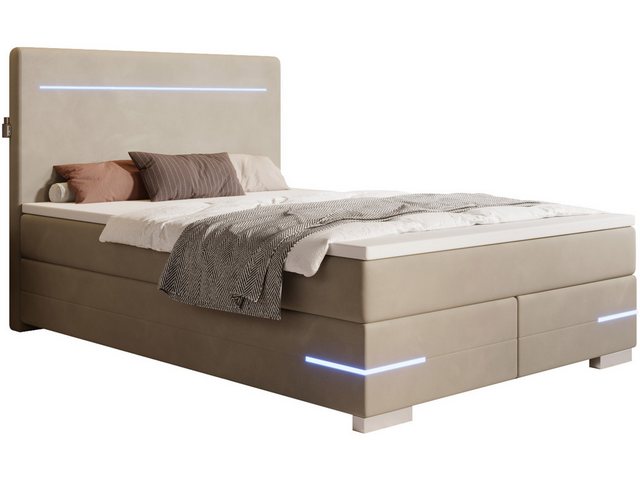 wonello Boxspringbett Portland, Samt Bett mit LED-Beleuchtung, 2x USB-Ansch günstig online kaufen