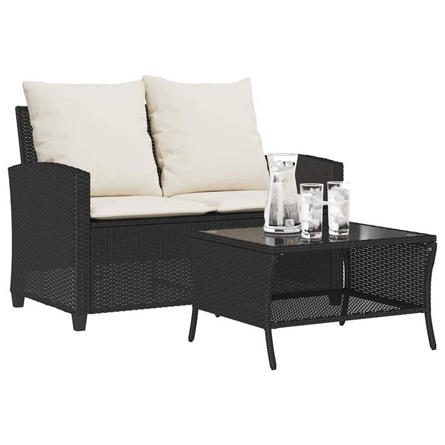 vidaXL Loungesofa Gartensofa 2-Sitzer mit Kissen & Tisch Schwarz Poly Ratta günstig online kaufen