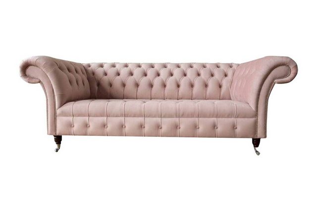 Xlmoebel Sofa Rosa Design 3-Sitzer Chesterfield Polster Sofa Textilstil, 1 günstig online kaufen