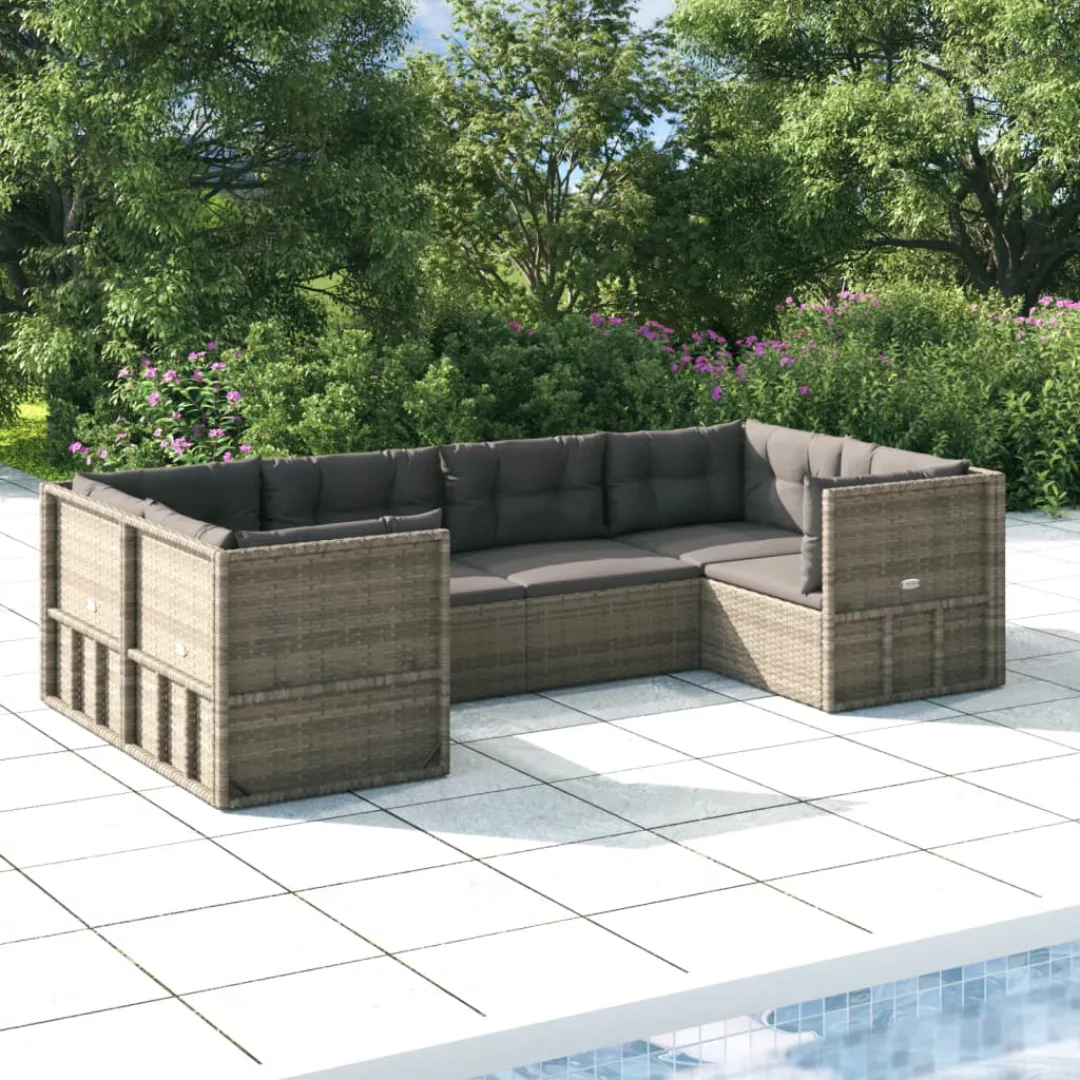 Vidaxl 6-tlg. Garten-lounge-set Mit Kissen Grau Poly Rattan günstig online kaufen