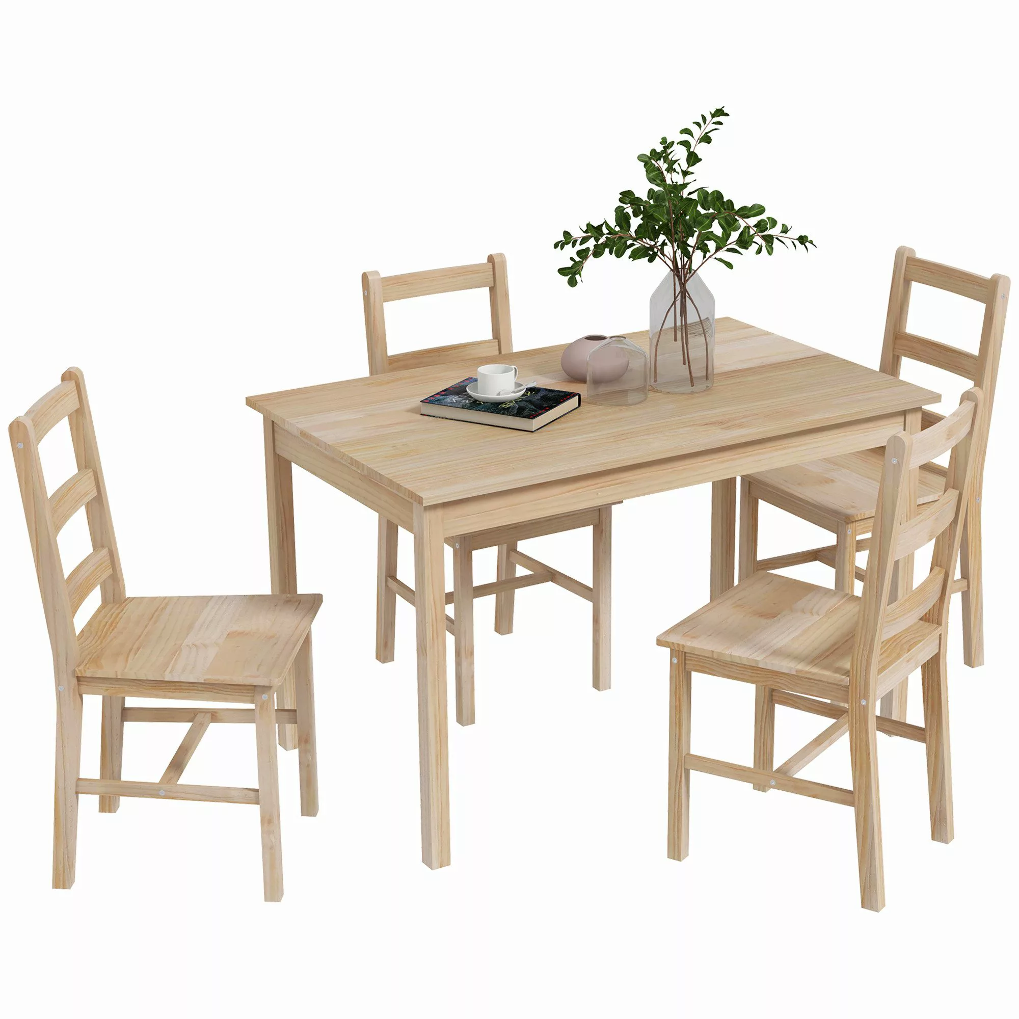 HOMCOM Essgruppe 5-teilige Esszimmergruppe aus Massivholz, günstig online kaufen