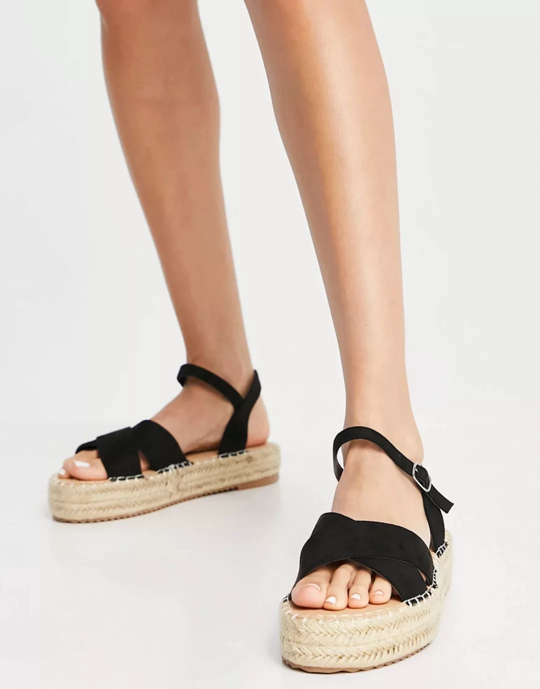 Glamorous – Flache Espadrilles-Sandalen in Schwarz günstig online kaufen