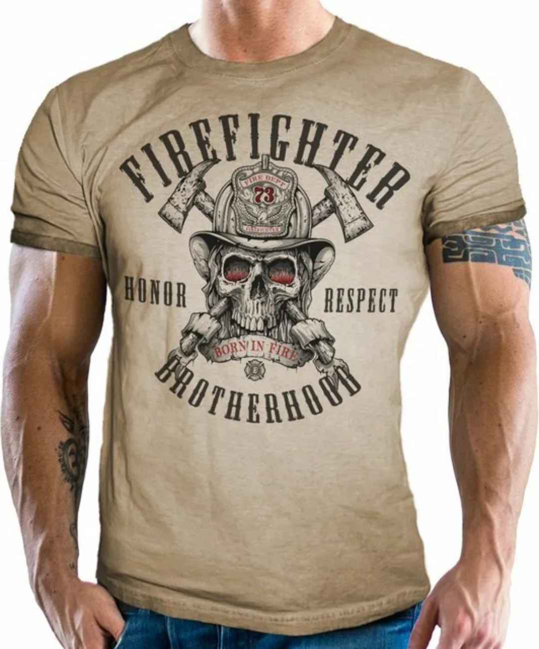 LOBO NEGRO® T-Shirt im used vintage Look für Feuerwehr-Männer - Firefighter günstig online kaufen