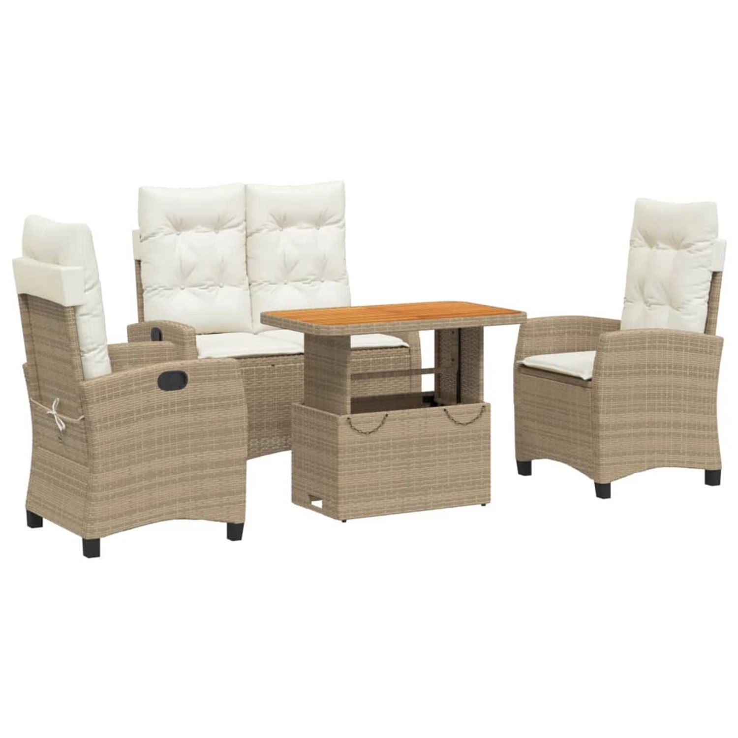 vidaXL 4-Tlg Garten-Essgruppe mit Kissen Beige Poly Rattan 3277419 günstig online kaufen