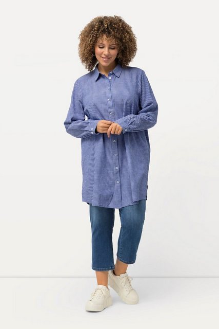 Ulla Popken Longbluse Longbluse Streifen A-Linie Hemdkragen Langarm günstig online kaufen