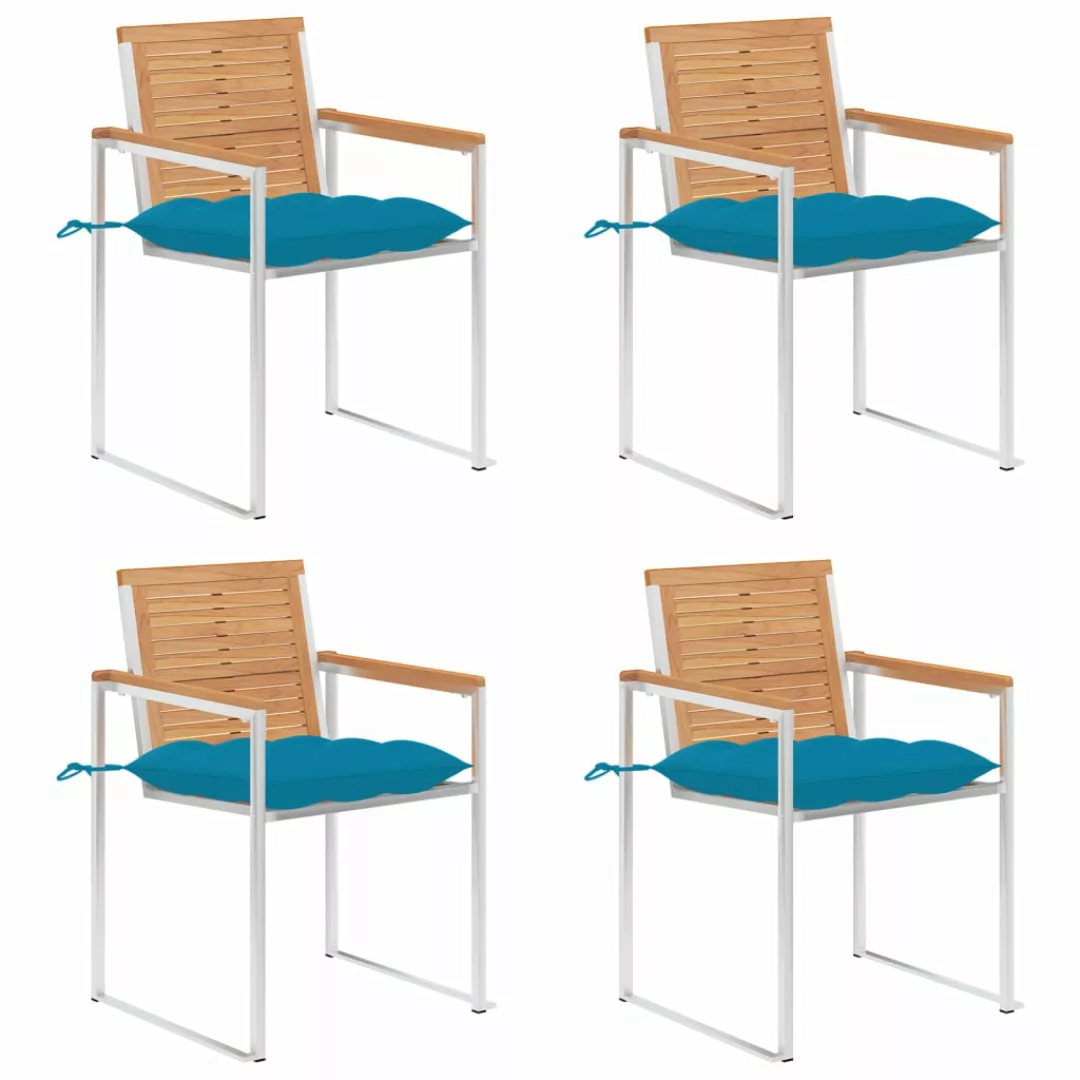 Gartenstühle 4 Stk. Mit Kissen Massivholz Teak günstig online kaufen