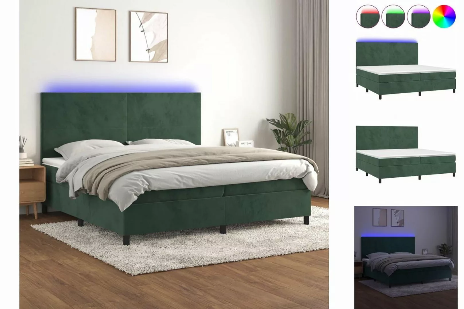 vidaXL Boxspringbett Boxspringbett mit Matratze & LED Samt (200 x 200 cm, G günstig online kaufen