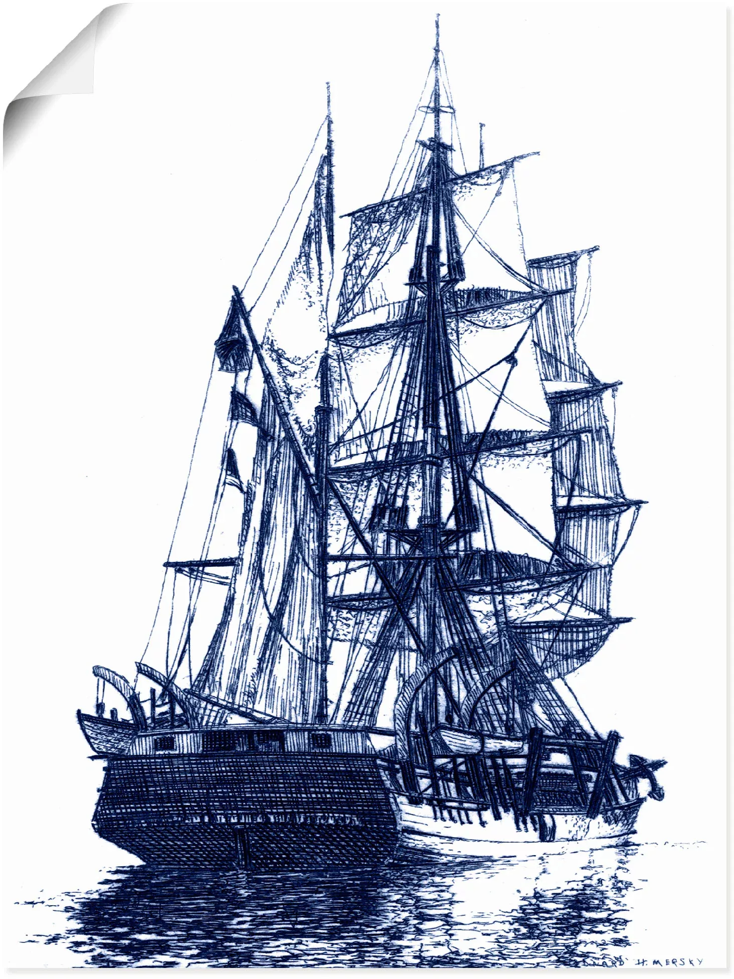 Artland Wandbild "Antikes Schiff in blau I", Boote & Schiffe, (1 St.) günstig online kaufen