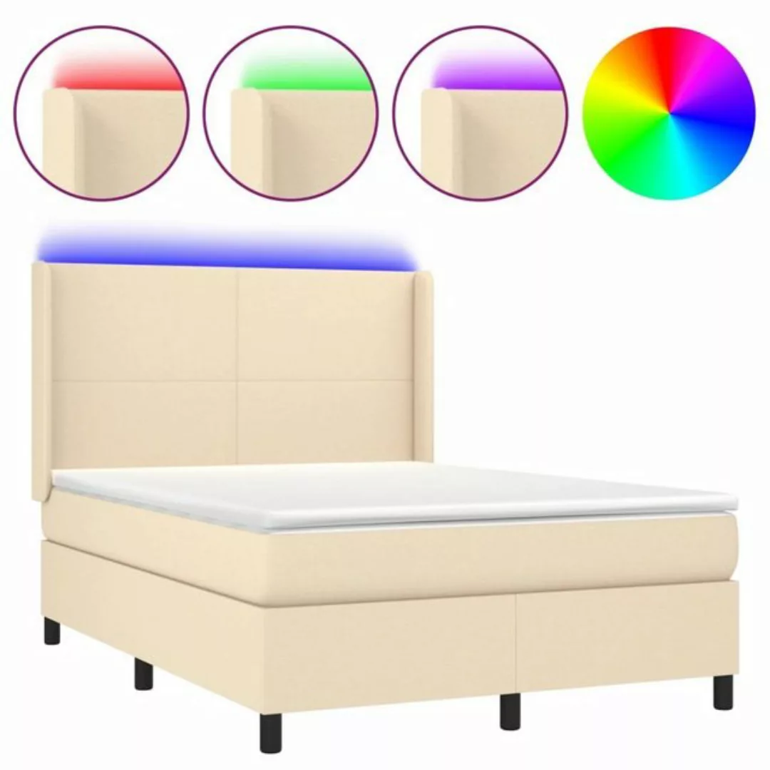 vidaXL Boxspringbett Boxspringbett mit Matratze LED Creme 140x200 cm Stoff günstig online kaufen