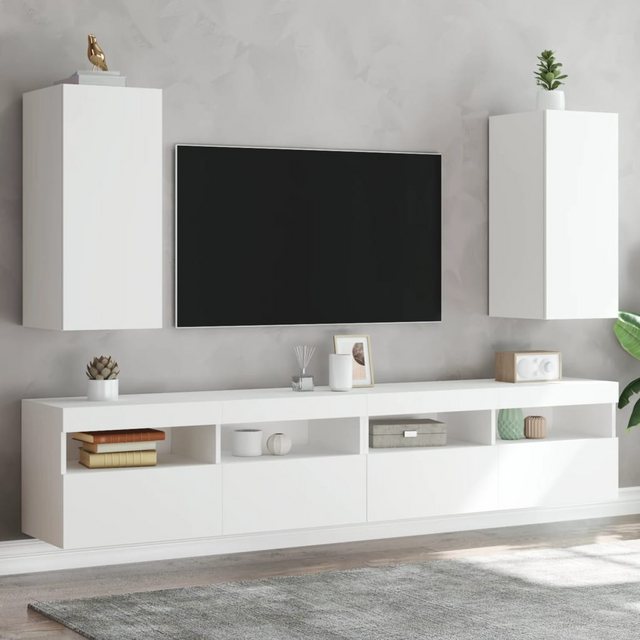 vidaXL TV-Schrank TV-Lowboard TV-Wandschränke mit LED-Leuchten 2 Stk Weiß 3 günstig online kaufen