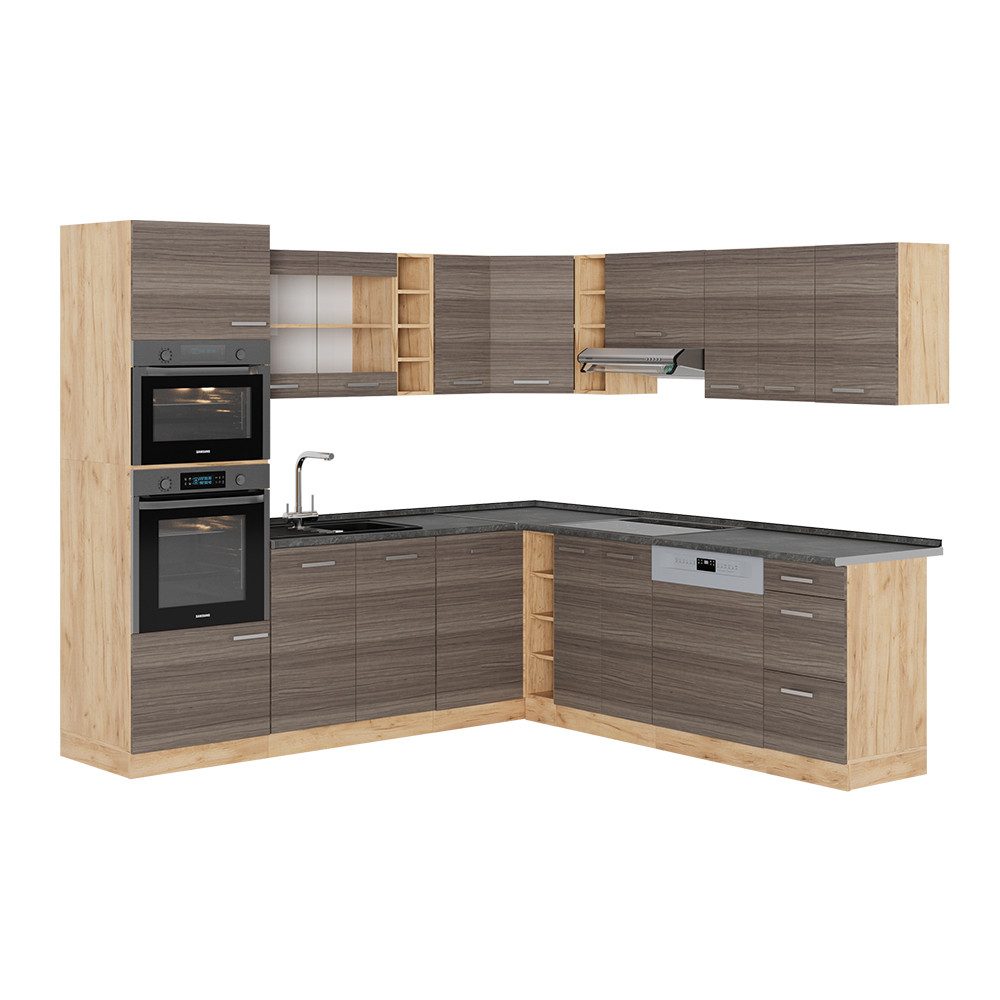 Vicco Winkelküche R-Line, Edelgrau/Goldkraft Eiche, 237 günstig online kaufen