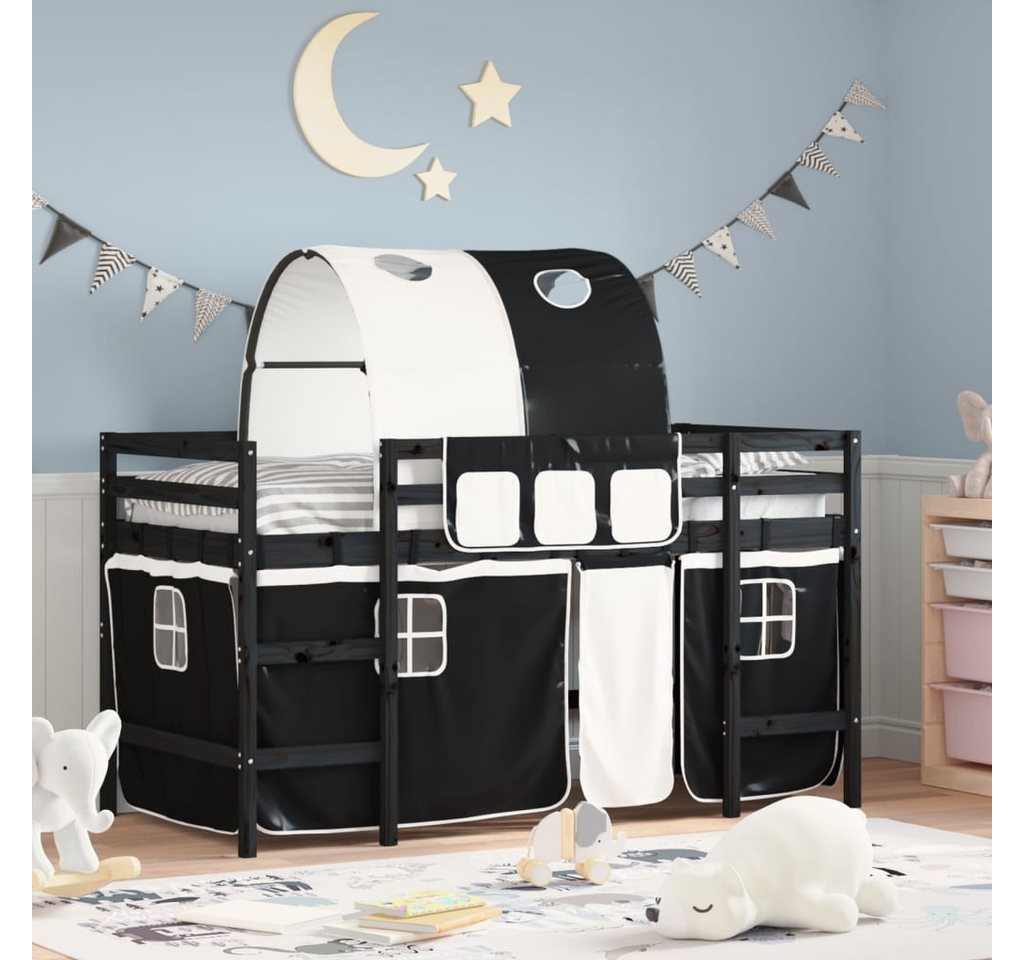 vidaXL Kinderbett Kinderhochbett mit Tunnel Weiß Schwarz 90x190 cm Kiefernh günstig online kaufen