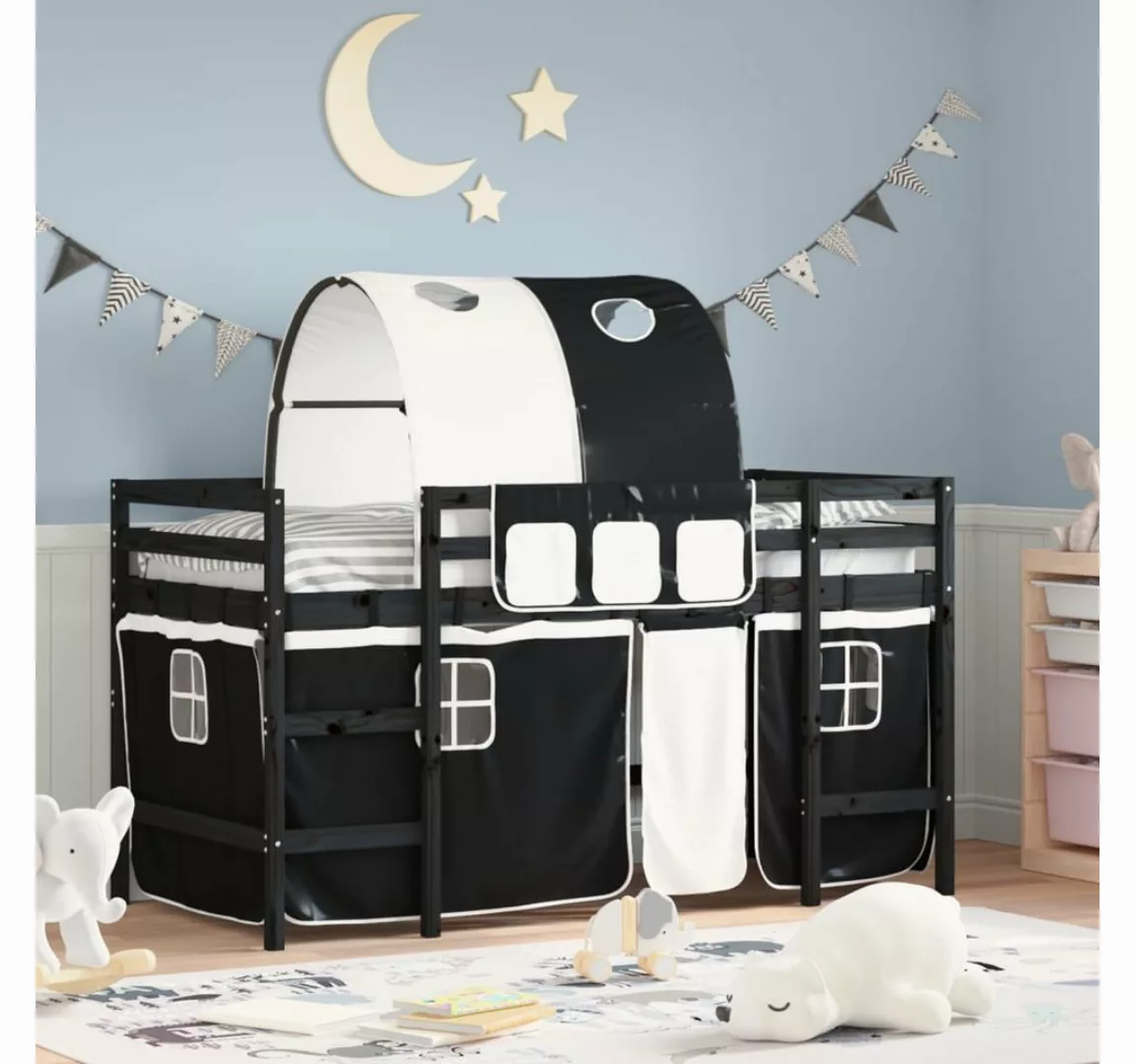 vidaXL Kinderbett Kinderhochbett mit Tunnel Weiß Schwarz 90x190 cm Kiefernh günstig online kaufen