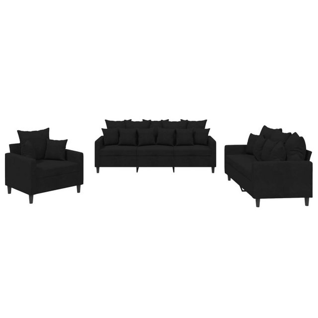 vidaXL Sofa Sofagarnitur Set mit Kissen Stoff, 3-tlg., Schwarz günstig online kaufen