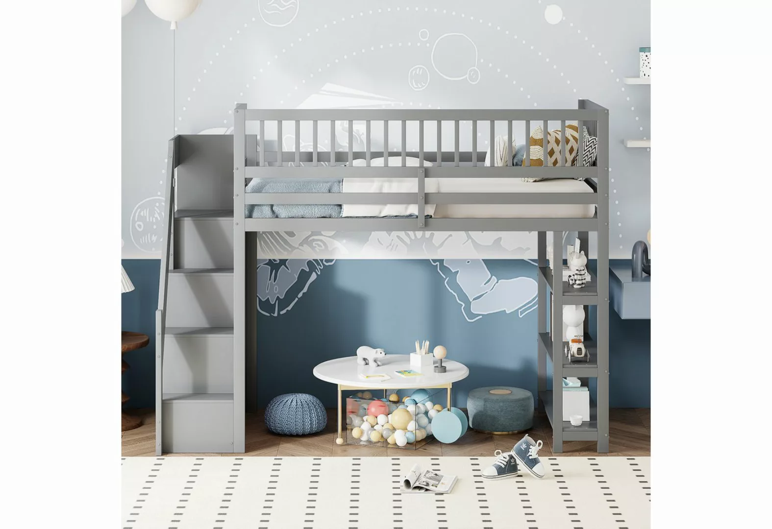 Odikalo Kinderbett Hochbett 90x200, Hochschrank-Sicherheitsdesign mit Kleid günstig online kaufen