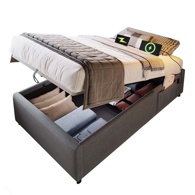 Gotagee Polsterbett Einzelbett 90×190 cm gepolsterter Bettrahmen mit USB-C günstig online kaufen