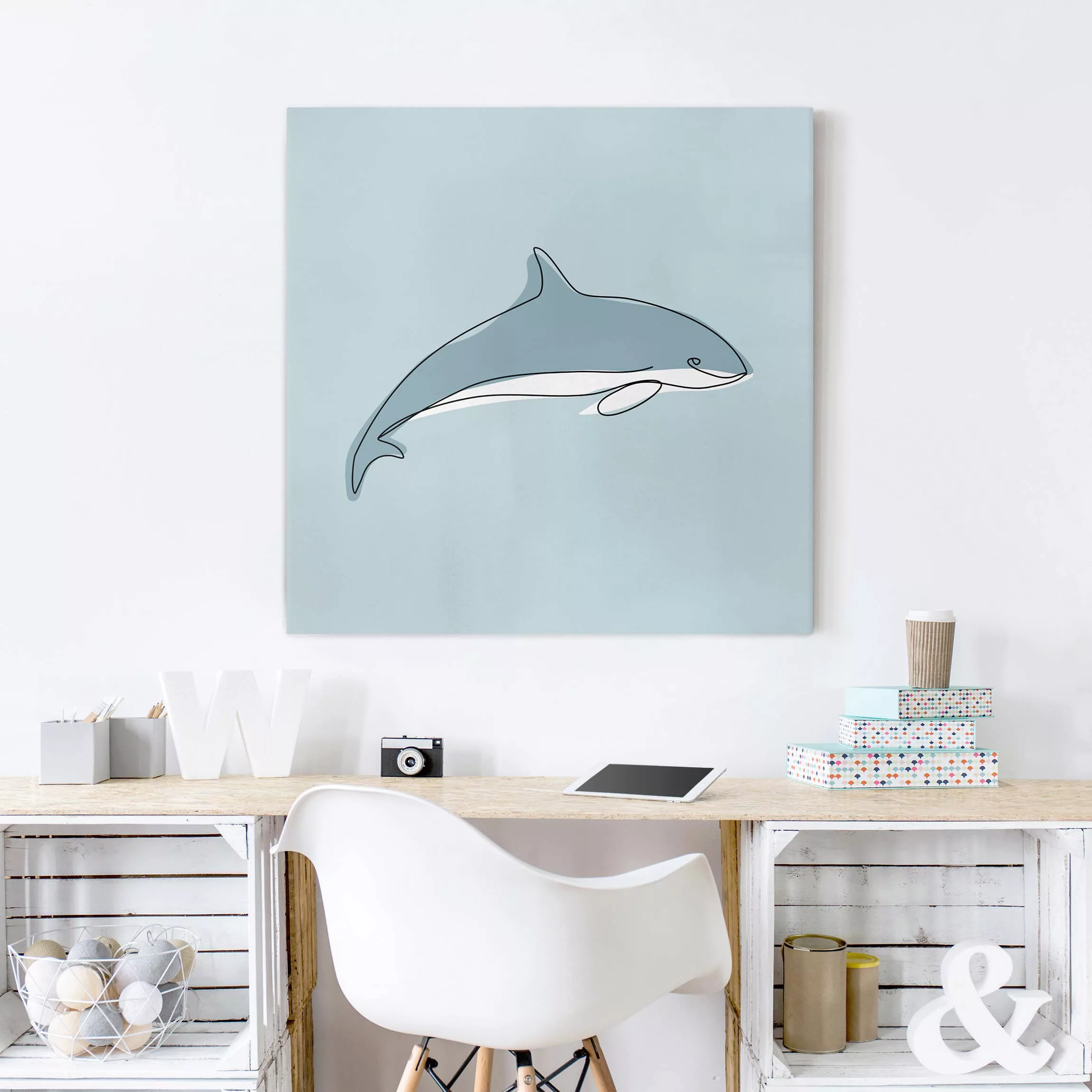 Leinwandbild Kinderzimmer - Quadrat Delfin Line Art günstig online kaufen