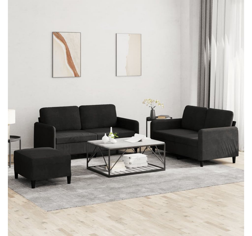 vidaXL Sofa, 3-tlg. Sofagarnitur Schwarz Samt günstig online kaufen