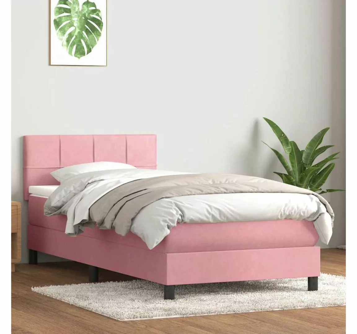 vidaXL Boxspringbett, Boxspringbett mit Matratze Rosa 80x220 cm Samt günstig online kaufen