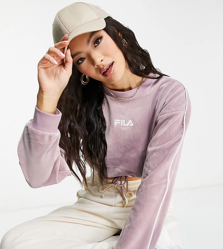 Fila – Velours-Sweatshirt mit kurzem Schnitt in Lila-Violett günstig online kaufen