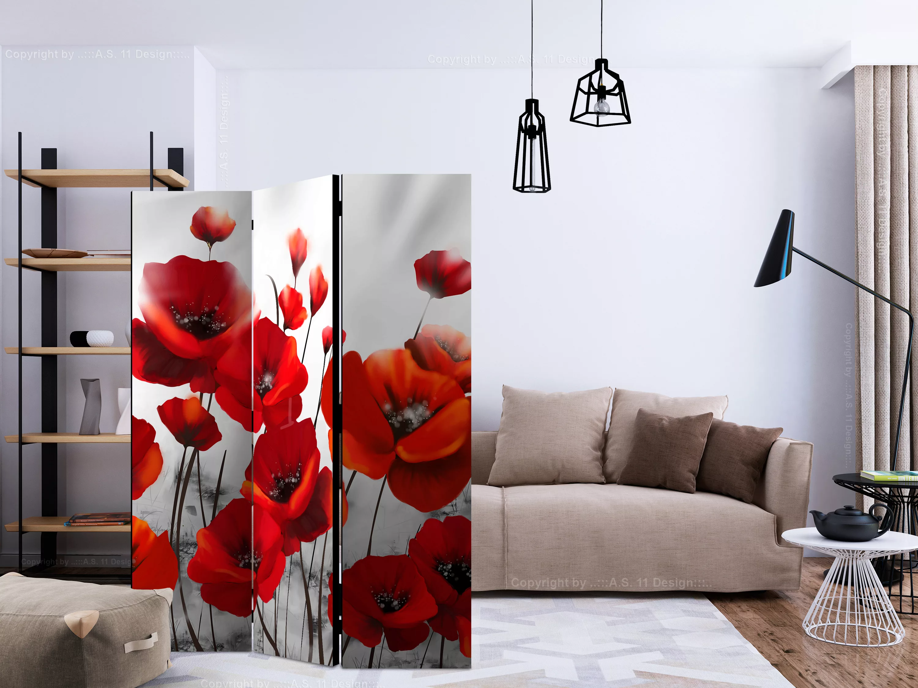 3-teiliges Paravent - Poppies In The Moonlight [room Dividers] günstig online kaufen