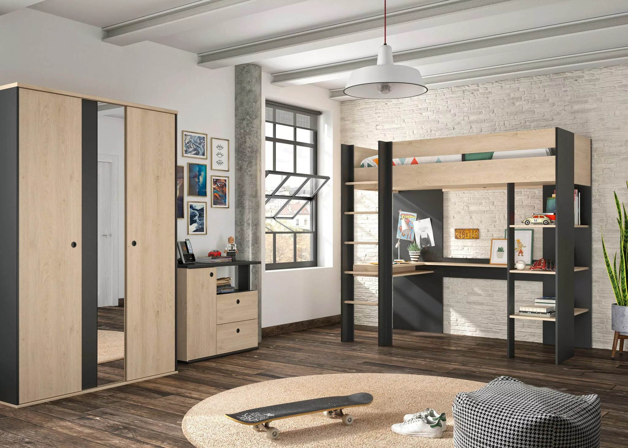 Gami Jugendzimmer-Set "Duplex", (3 tlg., Kleiderschrank, Kommode, Hochbett) günstig online kaufen