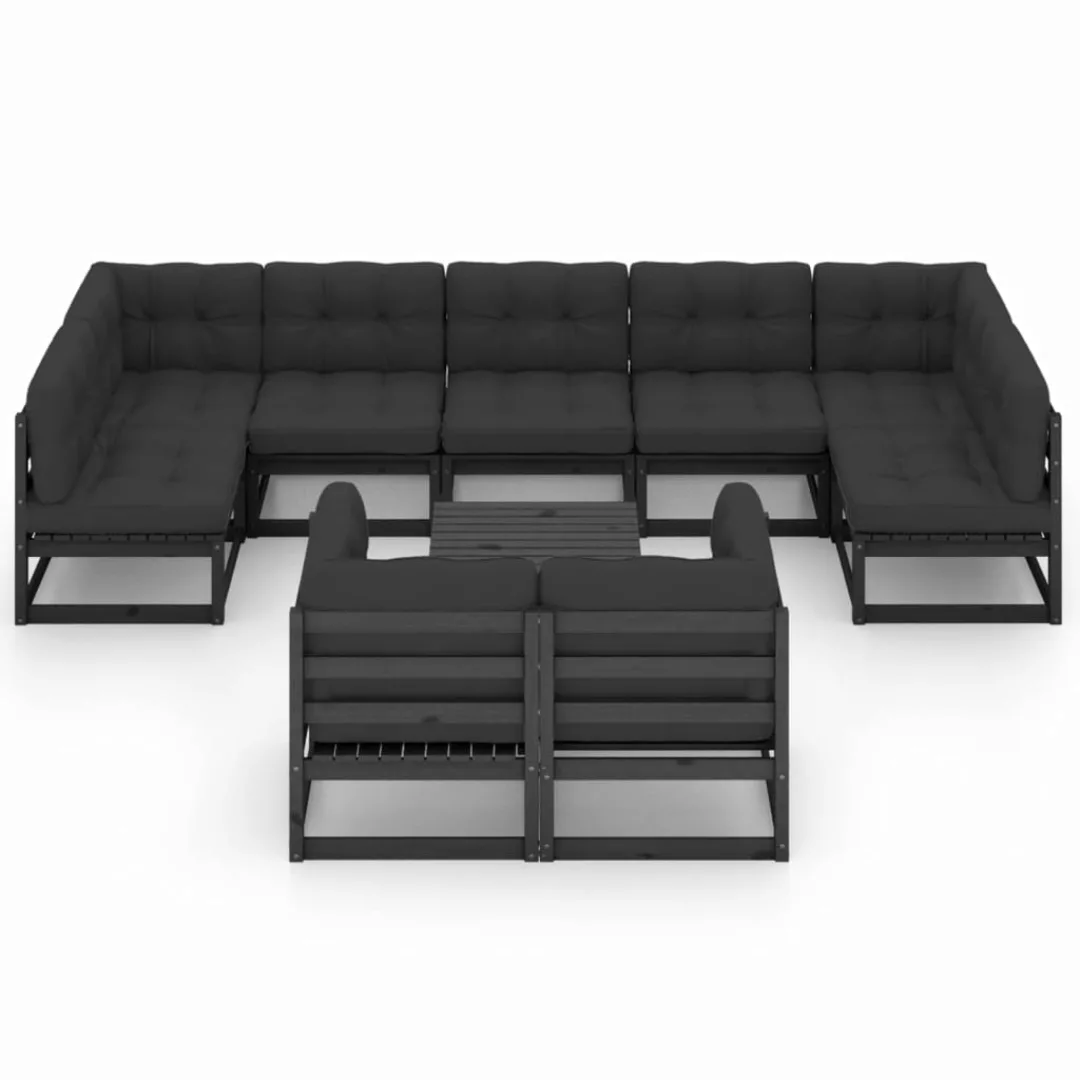 10-tlg. Garten-lounge-set Mit Kissen Schwarz Massivholz Kiefer günstig online kaufen