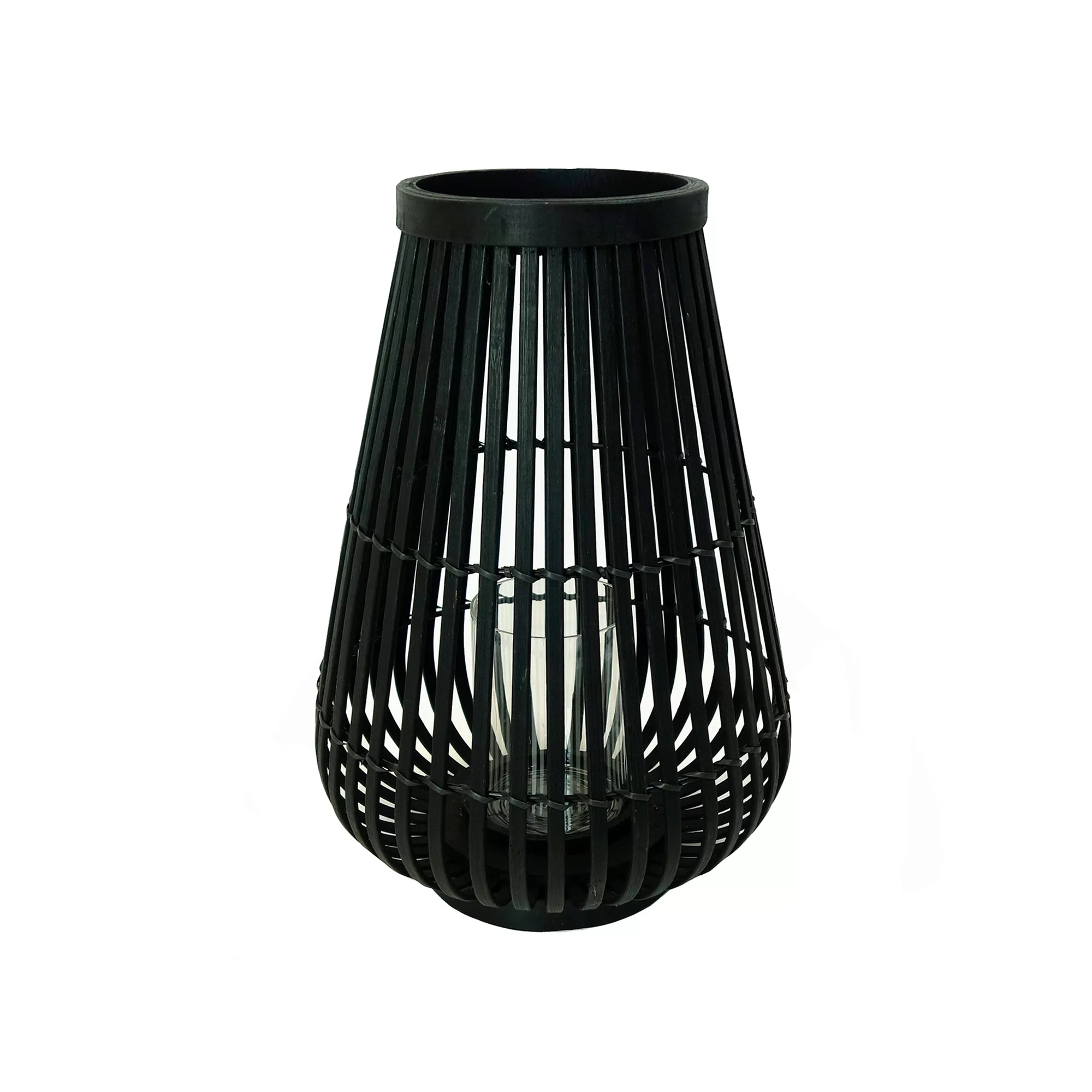 Collection - Bambus Windlicht H 36cm - schwarz/H x Ø 36x25,5cm/mit Glaseins günstig online kaufen