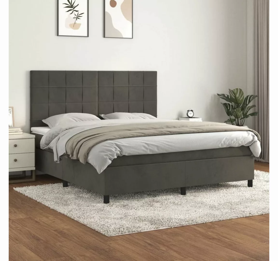 furnicato Bett Boxspringbett mit Matratze Dunkelgrau 160x200 cm Samt günstig online kaufen