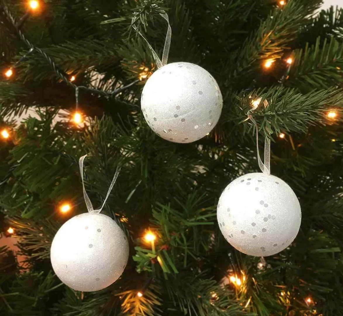 Christbaumkugeln Schneeball Weiß 12 Stück Bruchfest Weihnachtsbaumkugeln 6c günstig online kaufen