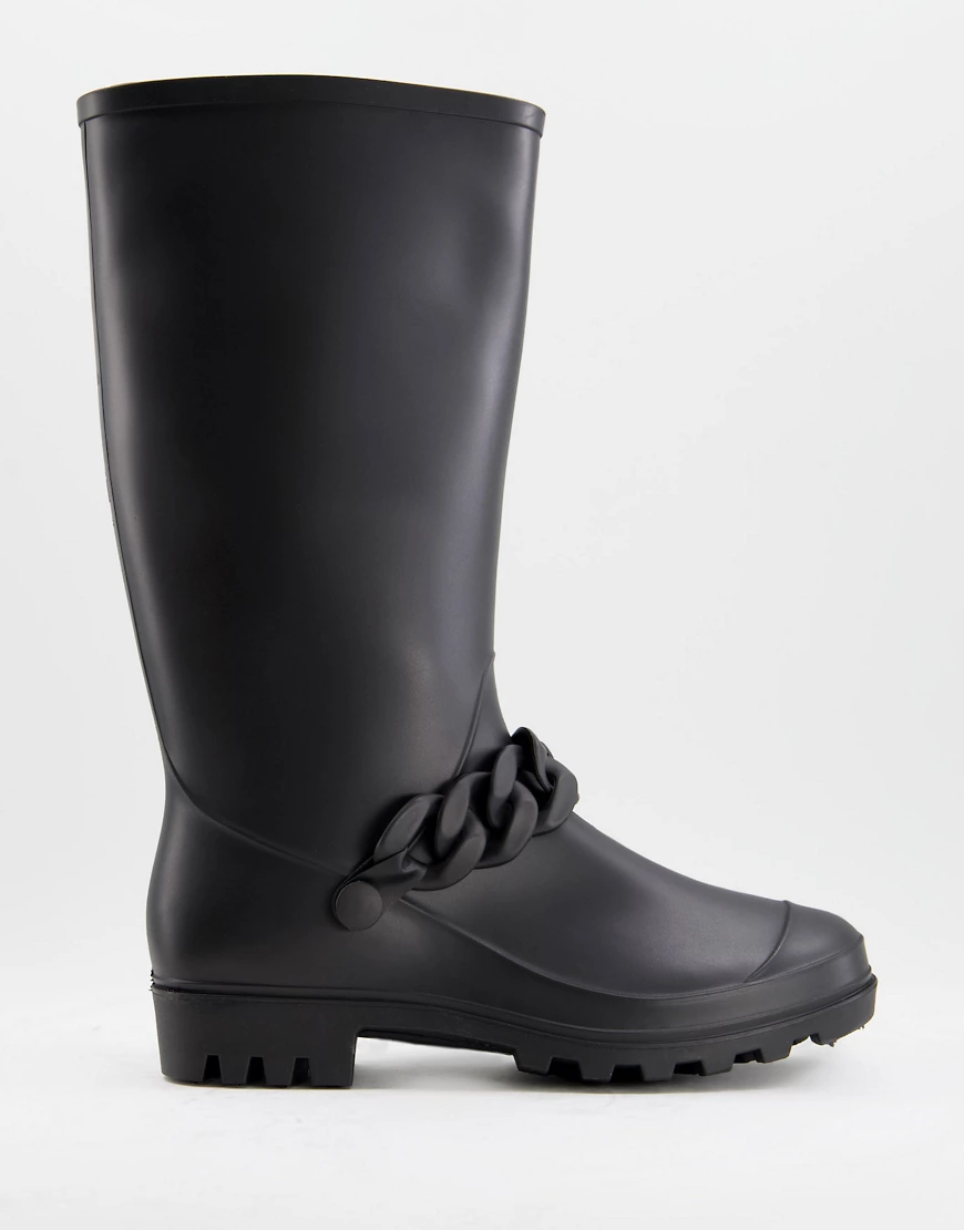 ASOS DESIGN – Grayson – Kniehohe Gummistiefel in Schwarz mit Kettenverzieru günstig online kaufen