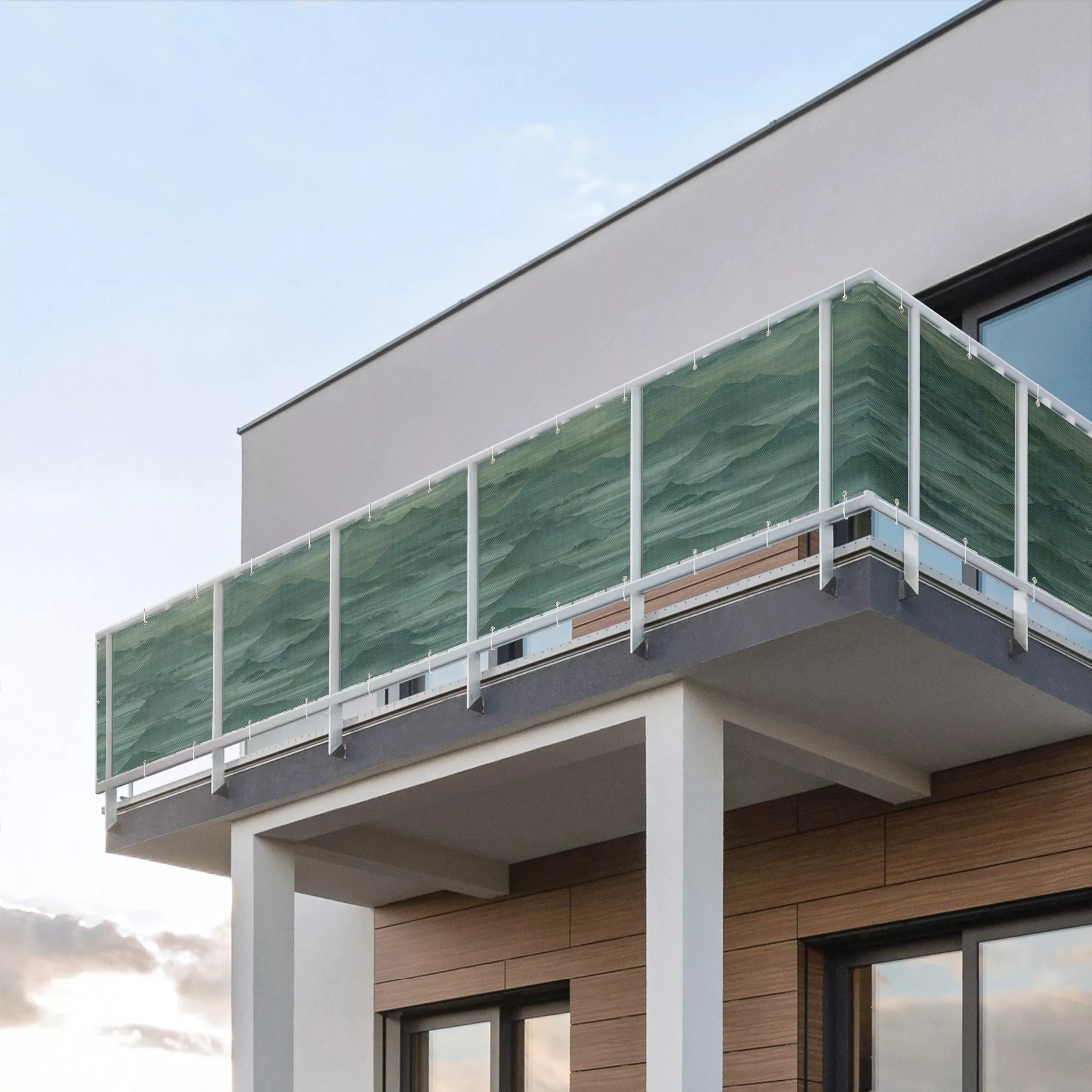 Balkon Sichtschutz Berge im Nebel Grün günstig online kaufen