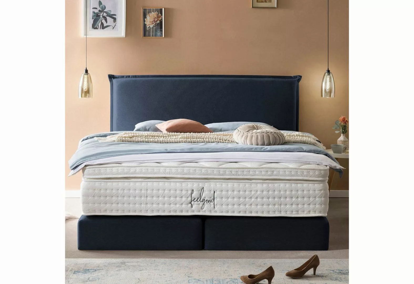 BettCo Boxspringbett London (in Marine Webstoff, 140 x 200 cm), Kopfteil mi günstig online kaufen