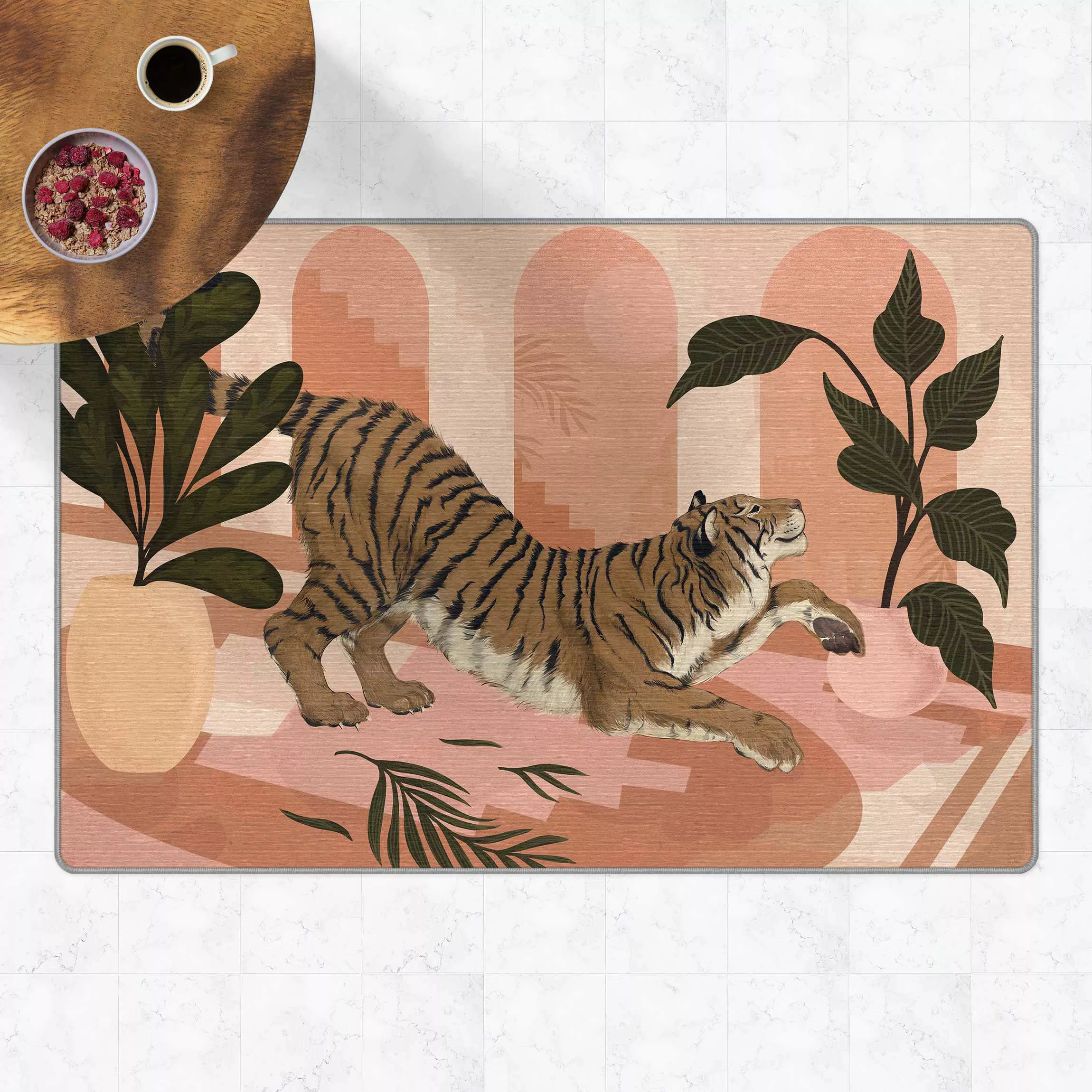 Teppich Illustration Tiger in Pastell Rosa Malerei günstig online kaufen