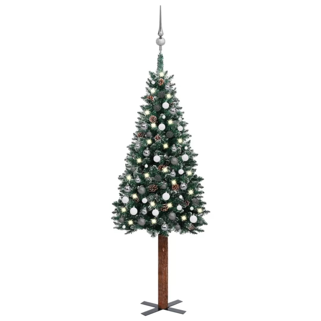 Weihnachtsbaum Schlank Mit Leds & Kugeln Grün 210 Cm günstig online kaufen