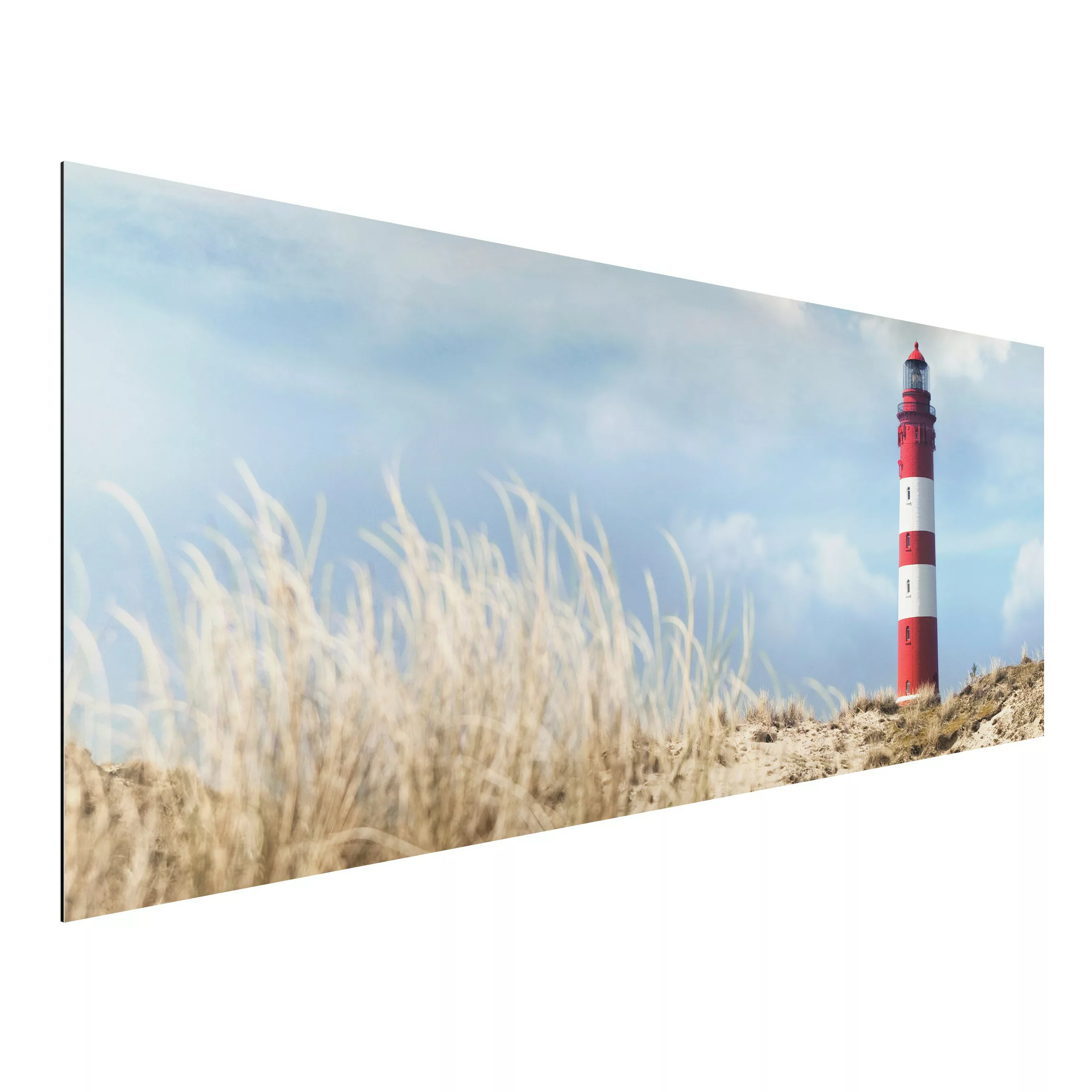 Alu-Dibond Bild Natur & Landschaft - Panorama Leuchtturm in den Dünen günstig online kaufen