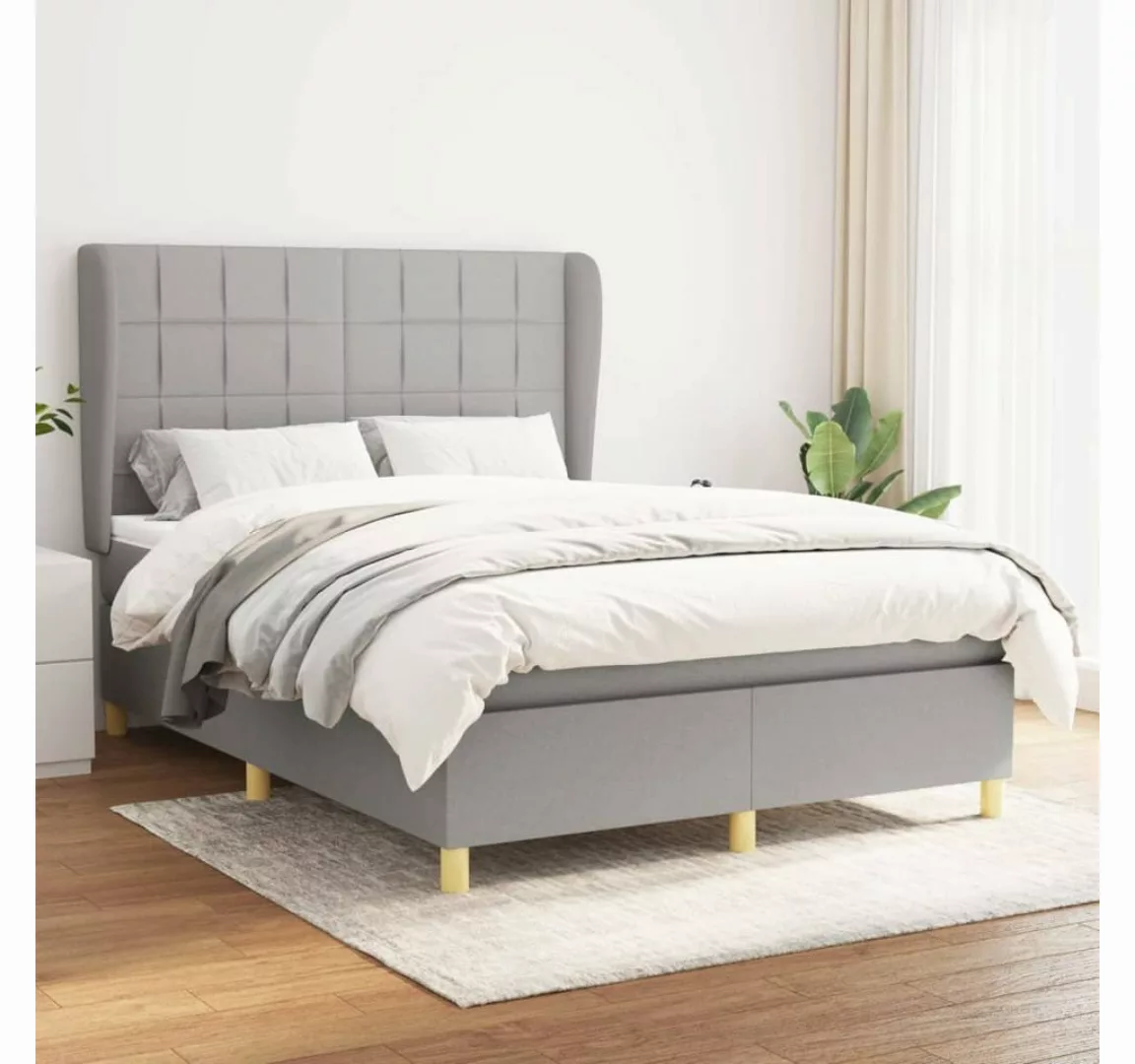 furnicato Bett Boxspringbett mit Matratze Hellgrau 140x200 cm Stoff günstig online kaufen