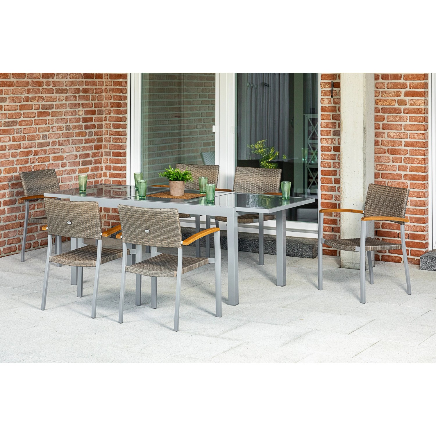 Merxx Silano Set 7-tlg. 6 Stapelsessel Gartentisch Ausziehbar 160 (220) x 9 günstig online kaufen