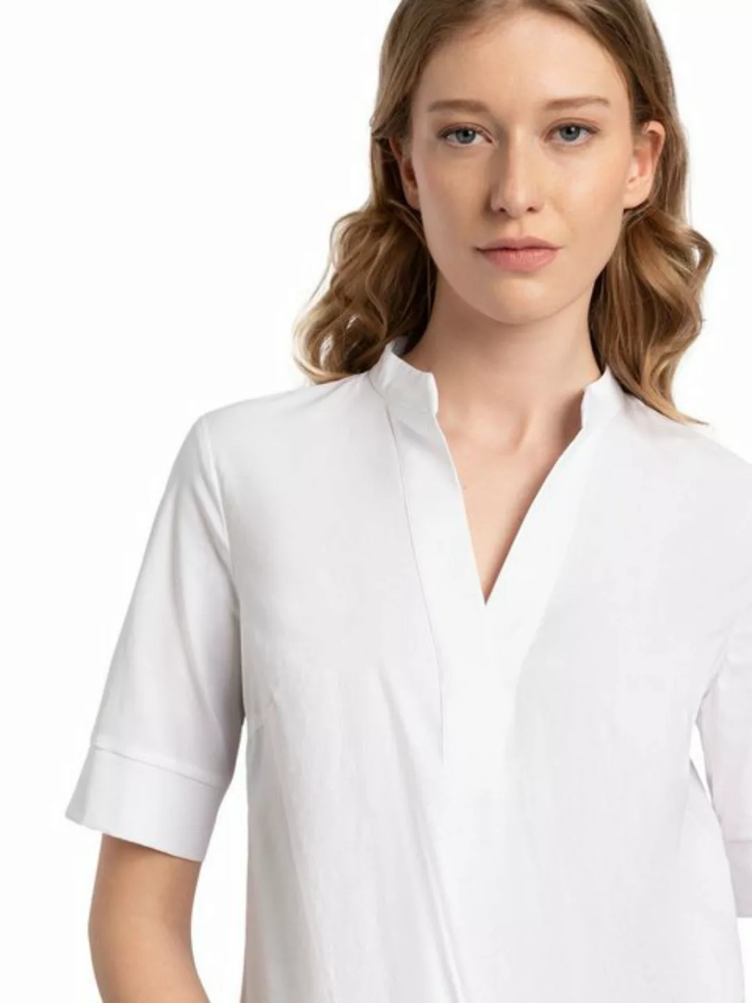 Baumwoll/Stretch Bluse mit Stehkragen, weiß, Sommer-Kollektion günstig online kaufen