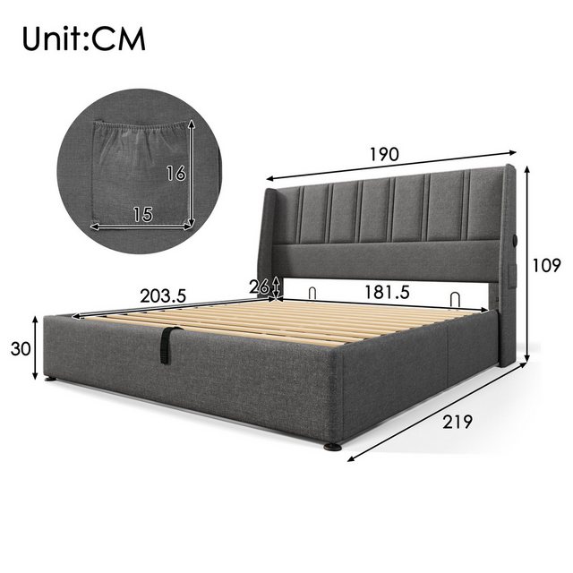 Rutaqian Stauraumbett Polsterbett Stauraumbett modernes Bettgestell USB/Typ günstig online kaufen