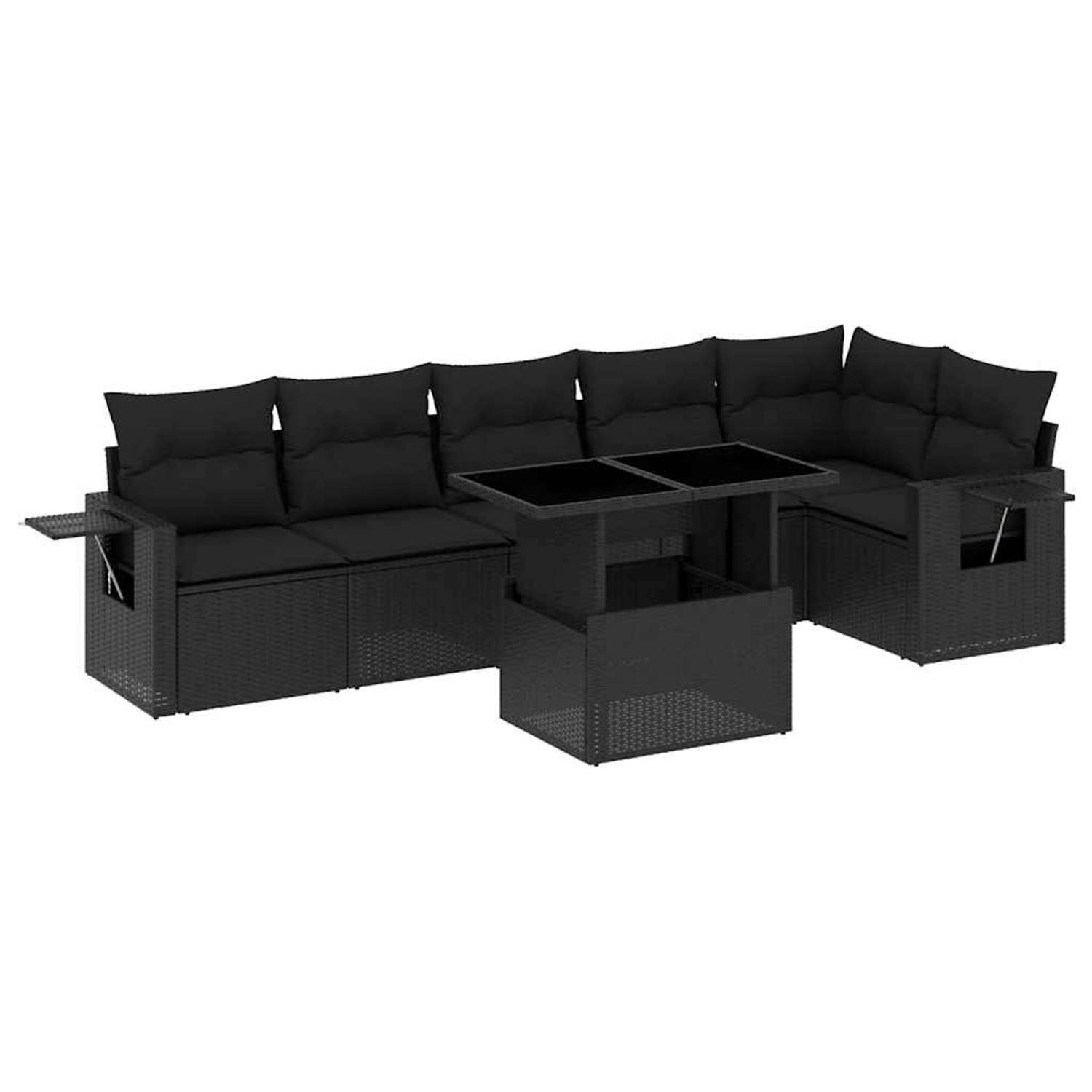 vidaXL 7-Tlg Garten-Sofagarnitur mit Kissen Schwarz Poly Rattan 3267915 günstig online kaufen