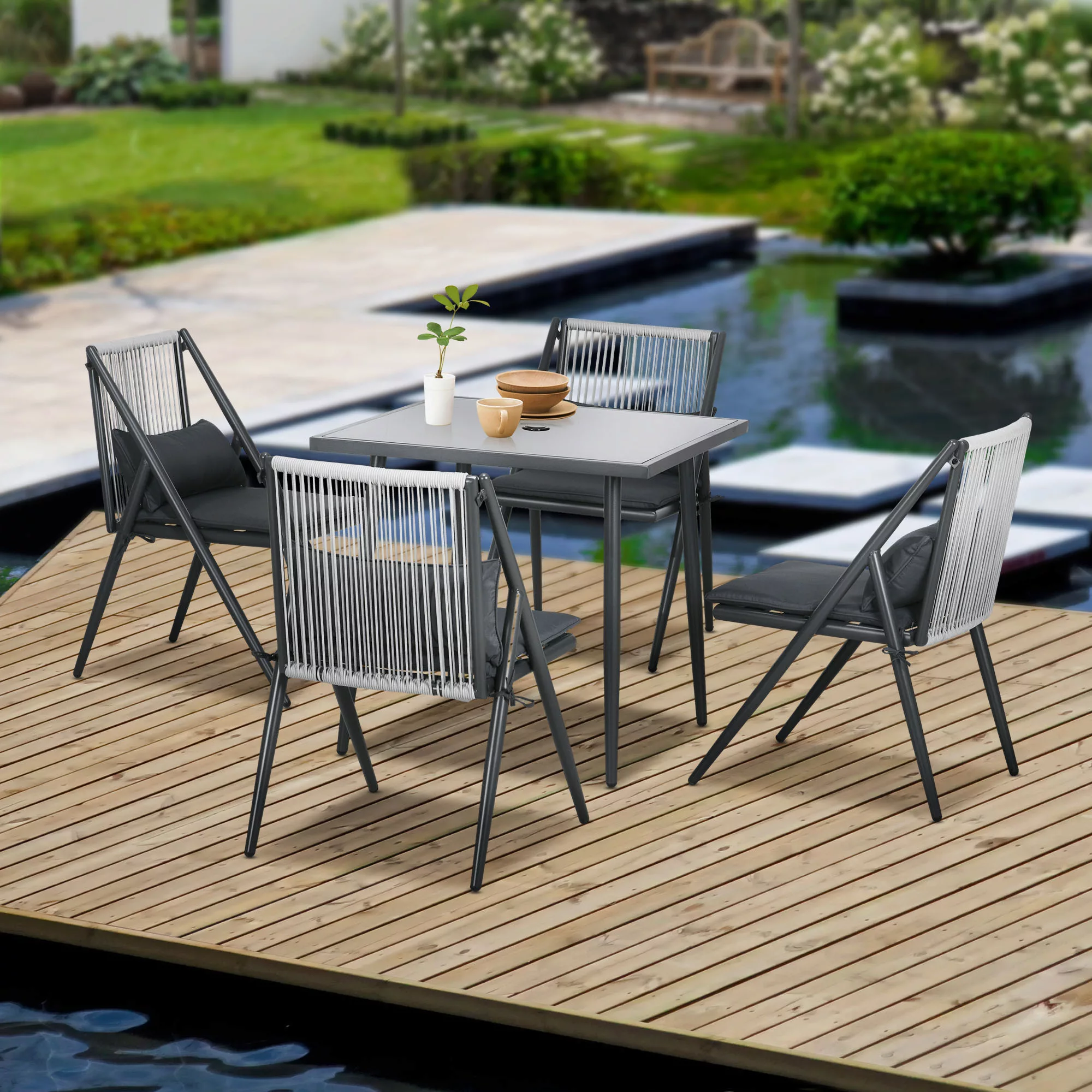 Outsunny Sitzgruppe 5 tlg. Gartenmöbel-Set, Balkonmöbel-Set mit 1 Tisch, 4 günstig online kaufen