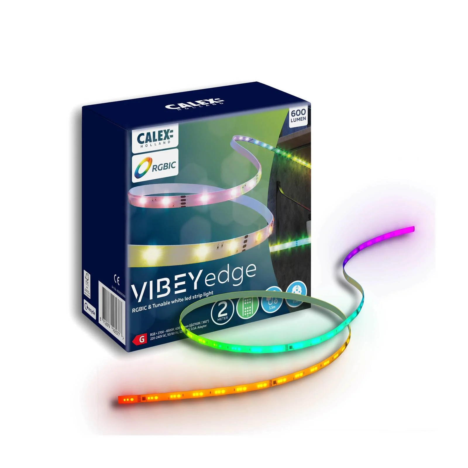 Calex LED-Strip Vibey, Länge 2 m, Stecker, Remote, RGB, CCT günstig online kaufen