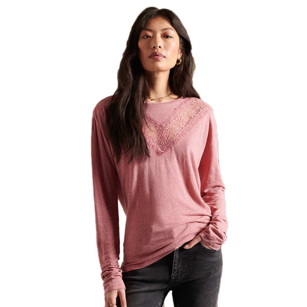 Superdry Chevron Lace Langarm Bluse L Dusty Rose günstig online kaufen