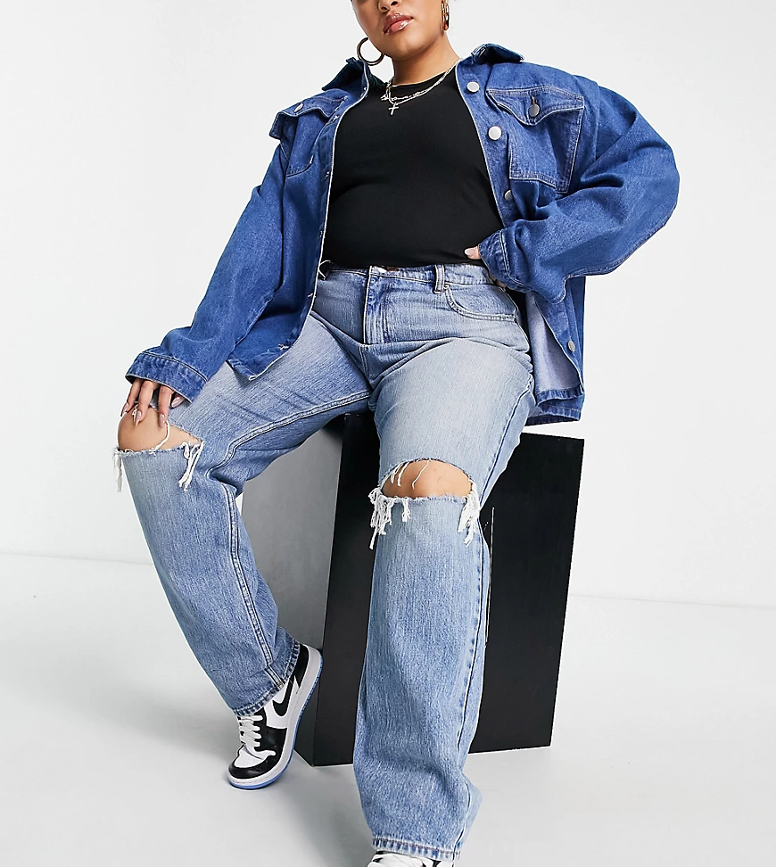 ASOS DESIGN Curve – Lässige Mom-Jeans in Stone-Waschung mit hohem Bund und günstig online kaufen