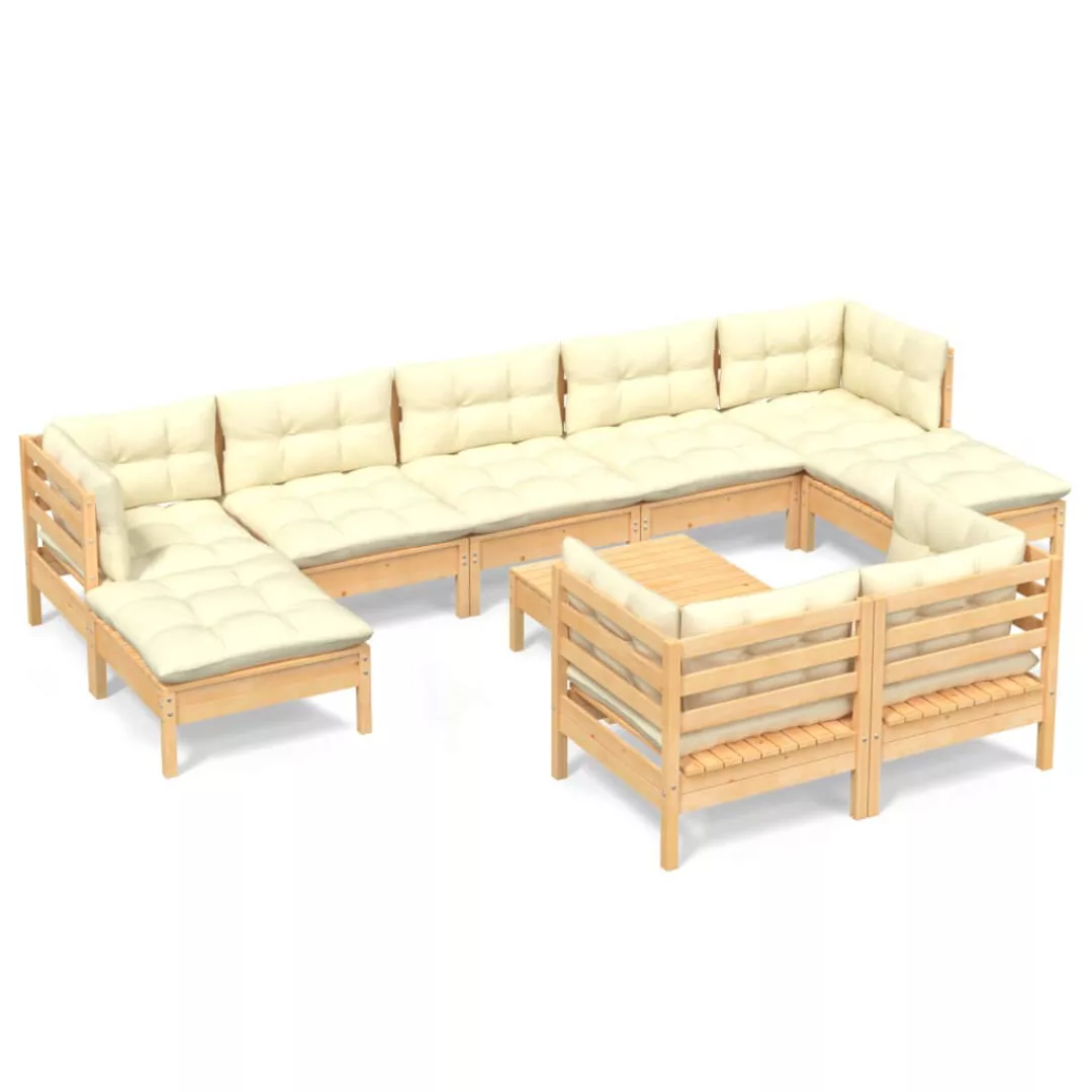 10-tlg. Garten-lounge-set Mit Creme Kissen Massivholz Kiefer günstig online kaufen