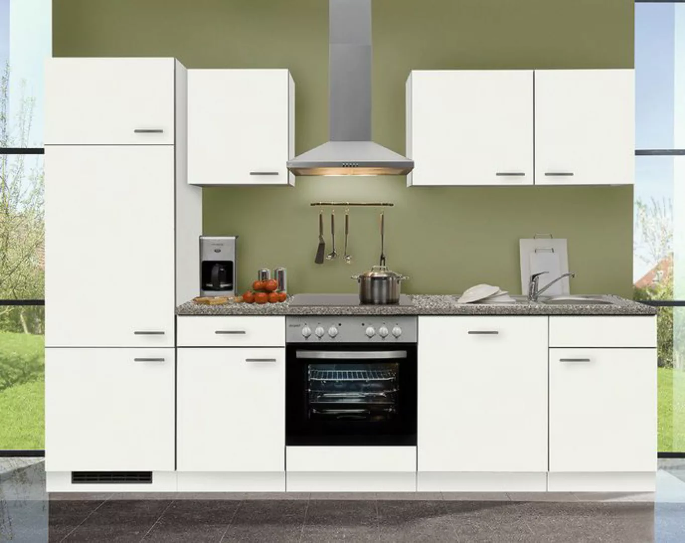 Einbauküche MANKAWHITE 6 in Weiß - Schränke montiert/ Küchenzeile 280 cm oh günstig online kaufen