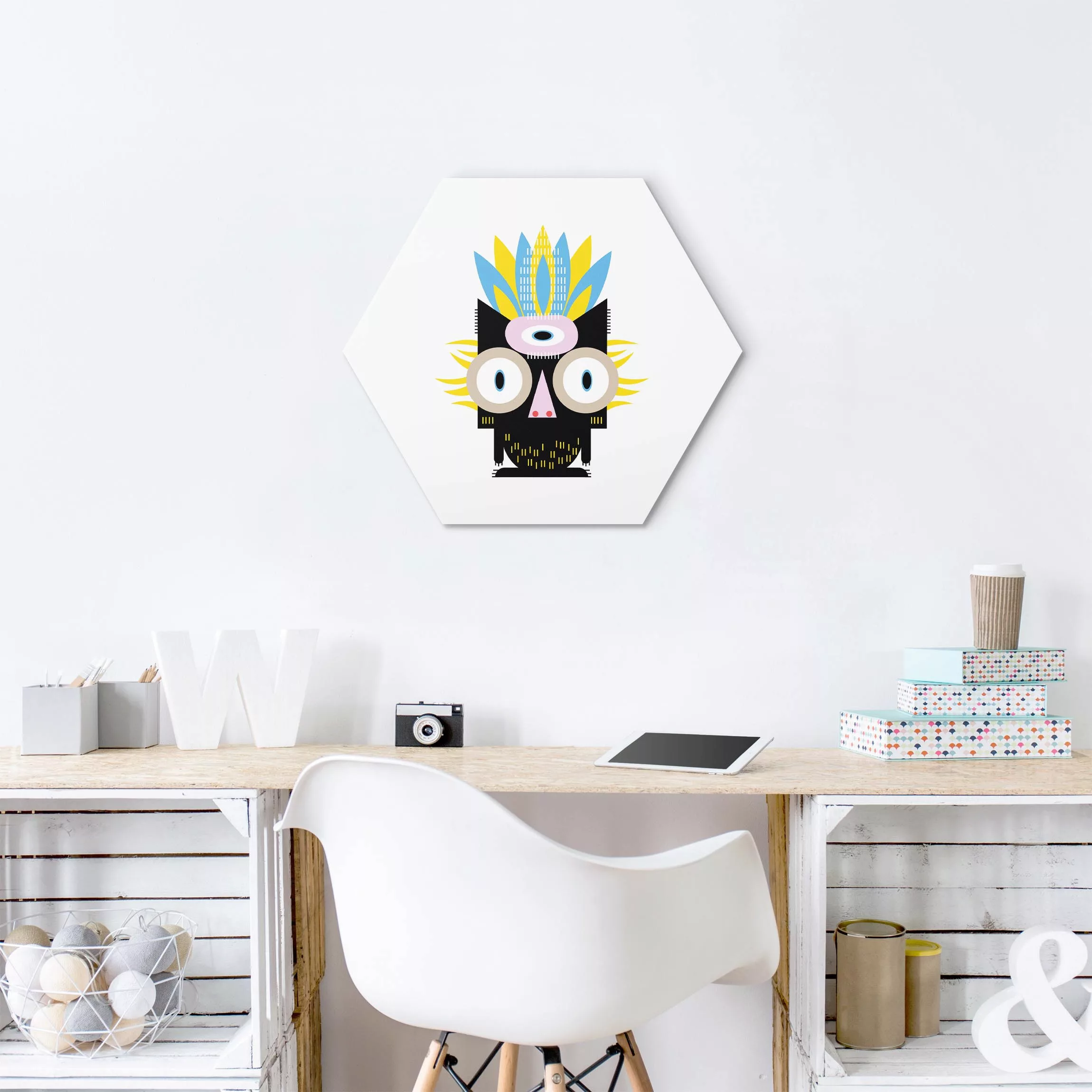 Hexagon-Alu-Dibond Bild Collage Ethno Monster - Katze günstig online kaufen